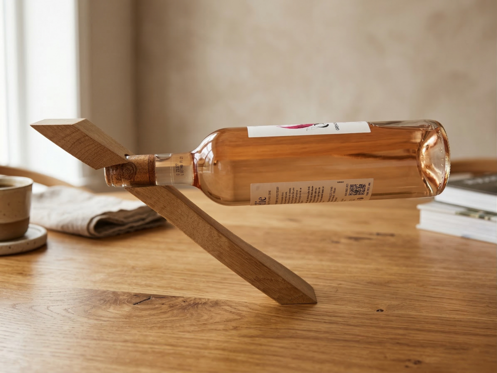 Pilier d’ivresse – Porte-bouteille en chêne massif – Support bouteille original – Tonnellerie Manceau